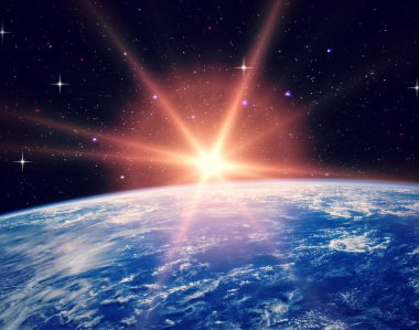 Gün doğumu ve yıldızlar. Nasa tarafından döşenmiş bu görüntünün unsurları.