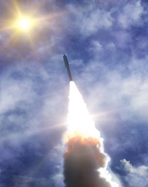 Sunflare ve roket. Nas tarafından döşenmiş bu görüntünün unsurları