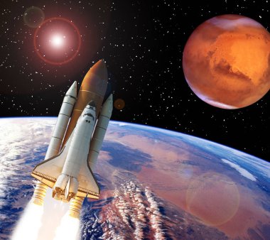 Dünya'nın üstünde roket. Mars uzakta. Bu i elemanları