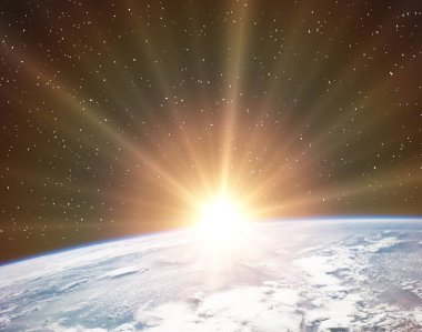 Uzay ve gün doğumu. Nasa tarafından döşenmiş bu görüntünün unsurları.