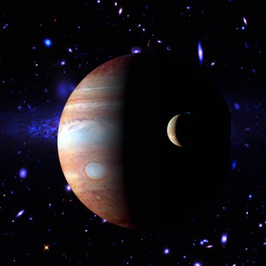 Jüpiter ve uydusu. Na tarafından döşenmiş bu görüntünün unsurları