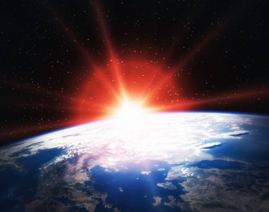 Uzaydan destansı gün doğumu. Bu görüntünün unsurları tarafından döşenmiş