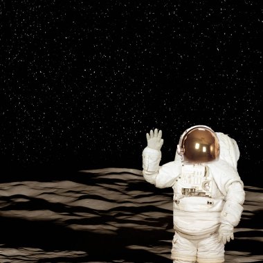 Ay yüzeyinde astronot. Bu görüntünün öğeleri döşenmiş 