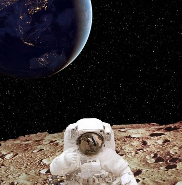 Gezegen yüzeyindeki astronot. Bu görüntünün elemanları furn
