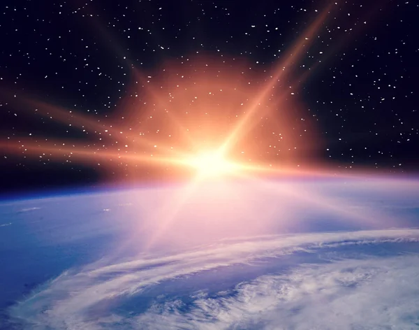 日の出の間に宇宙から地球。このイメージフーの要素 — ストック写真