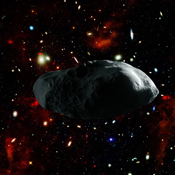 Asteroide volando en el espacio profundo. Galaxias y estrellas. Elementos — Foto de Stock