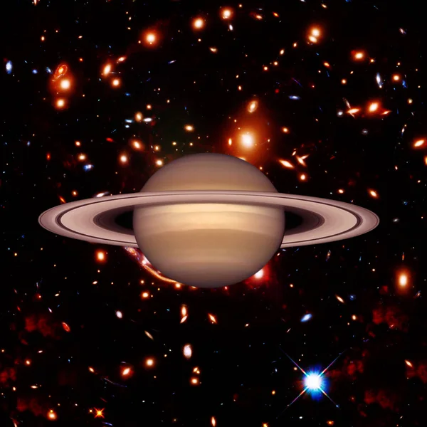Saturnus. Planeet tegen melkwegstelsels en sterren. De elementen van deze — Stockfoto