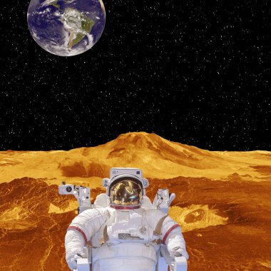 Yabancı gezegen manzarası. Astronot. Yıldız. Bu i elemanları
