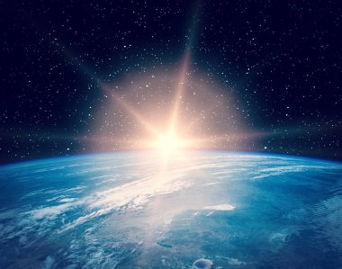 Dünya üzerinde gün doğumu. Bu görüntünün unsurları tarafından döşenmiş 