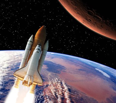 Rocket above earth. Mars in the distance. The elements of this i clipart