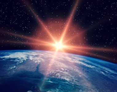 Gün doğumu ve yıldızlar. Nasa tarafından döşenmiş bu görüntünün unsurları.
