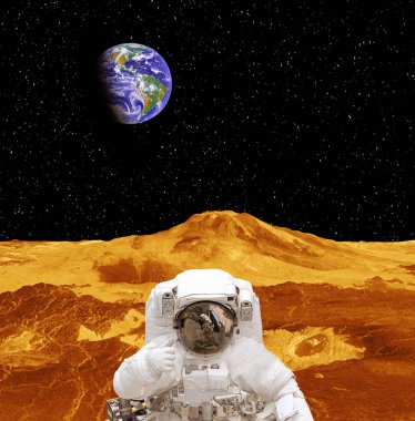 Gezegen yüzeyindeki astronot. Bu görüntünün elemanları furn