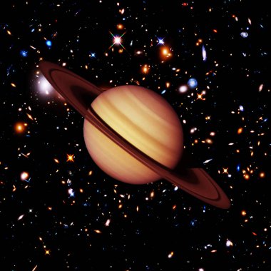 Satürn ve yıldızlar. Nasa tarafından döşenmiş bu görüntünün unsurları.