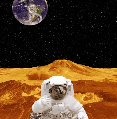 Gezegen yüzeyindeki astronot. Bu görüntünün elemanları furn