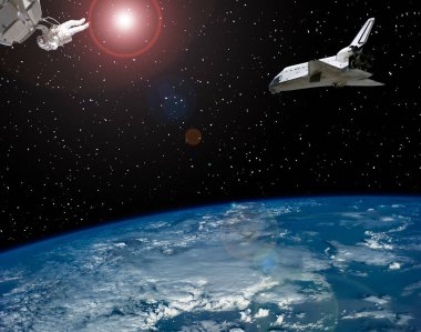 Astronot ve uzay gemileri. Lens parlaması. Bu görüntünün öğeleri