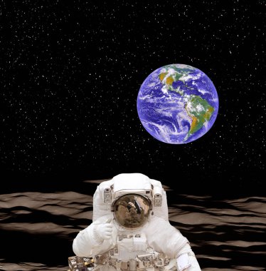 Gezegen yüzeyindeki astronot. Bu görüntünün elemanları furn