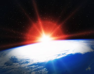 Uzaydan destansı gün doğumu. Bu görüntünün unsurları tarafından döşenmiş