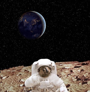 Gezegen yüzeyindeki astronot. Bu görüntünün elemanları furn