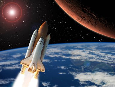 Dünya'nın üstünde roket. Mars uzakta. Bu i elemanları