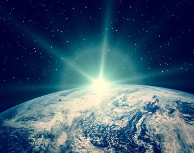 Dünya gezegeninde gün doğumu. Bu görüntünün elemanları