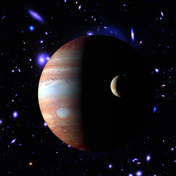 Júpiter y su luna. Los elementos de esta imagen proporcionados por NA —  Fotos de Stock