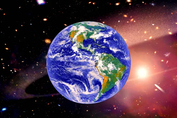 Planeta země ve vesmíru, úplná fotka. Prvky tohoto obrázku Fu — Stock fotografie