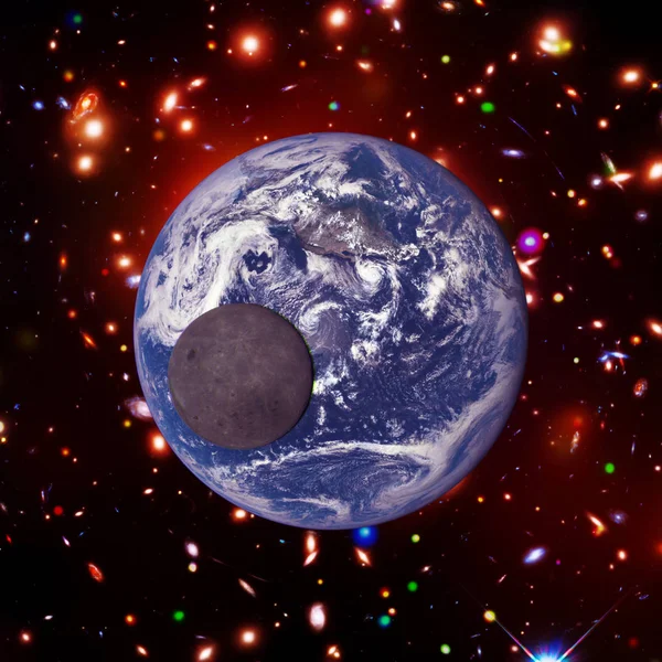 Tierra con luna y nebulosa. Los elementos de esta imagen amueblados — Foto de Stock