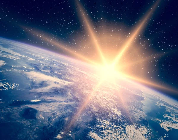 Soluppgång från rymden. Elementen i denna bild som är möblerade av NAS — Stockfoto