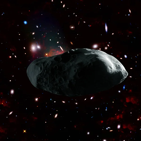 Asteroide volando en el espacio profundo. Galaxias y estrellas. Elementos — Foto de Stock