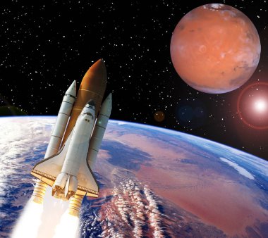 Dünya'nın üstünde roket. Mars uzakta. Bu i elemanları