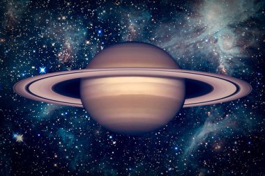 Satürn gezegeni, uzay geçmişi olan. Bu görüntünün öğeleri