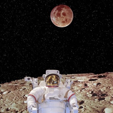 Yabancı gezegen manzarası. Astronot. Yıldız. Bu i elemanları