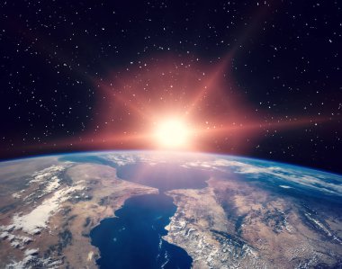 Güneş patlaması ve uzaydan gelen dünya. Bu görüntüfu elemanları
