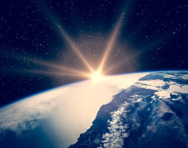 Uzaydan gün doğumu. Nas tarafından döşenmiş bu görüntünün unsurları