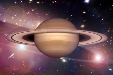 Satürn gezegeni, uzay geçmişi olan. Bu görüntünün öğeleri