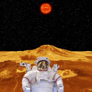 Yabancı gezegen manzarası. Astronot. Yıldız. Bu i elemanları