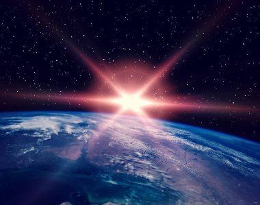Uzay ve gün doğumu. Nasa tarafından döşenmiş bu görüntünün unsurları.