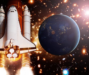 Roket (mekik) ve dünya küresi. Bu görüntü kürk elemanları