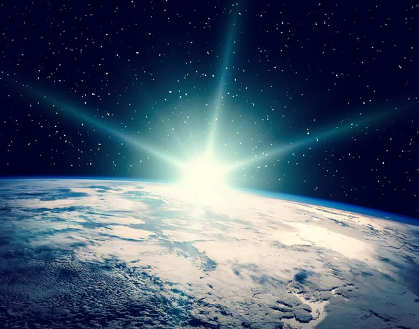 Jorden från rymden under en soluppgång. Elementen i denna bild Fu — Stockfoto