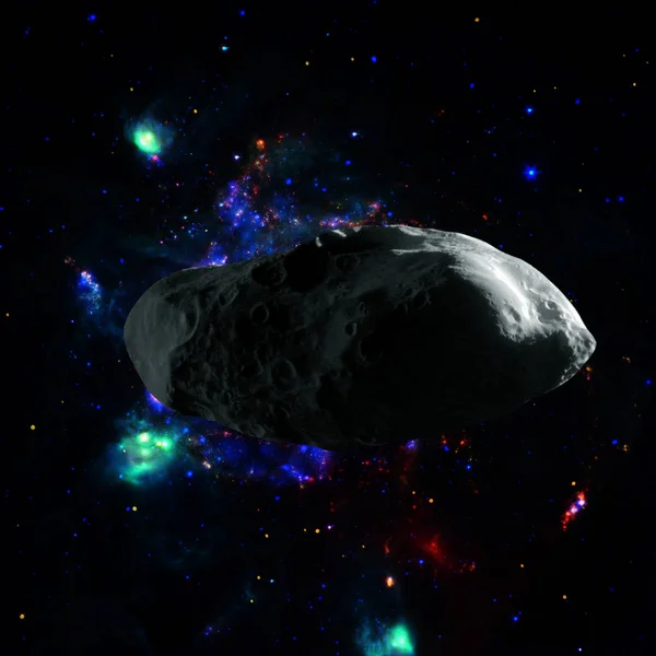 Asteroide volando en el espacio profundo. Galaxias y estrellas. Elementos — Foto de Stock