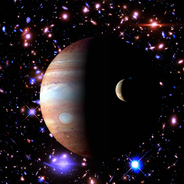 Jupiter şi luna sa. Elementele acestei imagini furnizate de NA — Fotografie, imagine de stoc
