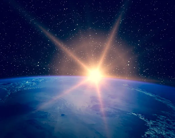 Planeten jorden och fascinerande soluppgång. Elementen i den här bilden — Stockfoto