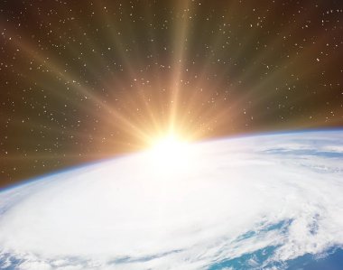 Dünya gezegeni ve büyüleyici gün doğumu. Bu görüntünün öğeleri