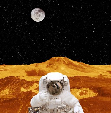 Gezegen yüzeyindeki astronot. Bu görüntünün elemanları furn