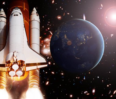 Roket (mekik) ve dünya küresi. Bu görüntü kürk elemanları