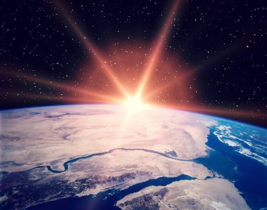 Gün doğumu ve yıldızlar. Nasa tarafından döşenmiş bu görüntünün unsurları.