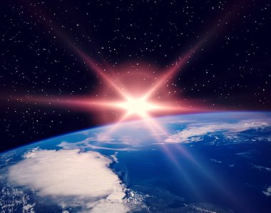 Uzay ve gün doğumu. Nasa tarafından döşenmiş bu görüntünün unsurları.