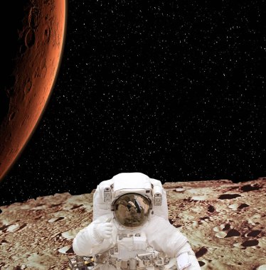 Gezegen yüzeyindeki astronot. Bu görüntünün elemanları furn