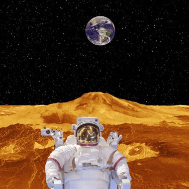 Yabancı gezegen manzarası. Astronot. Yıldız. Bu i elemanları