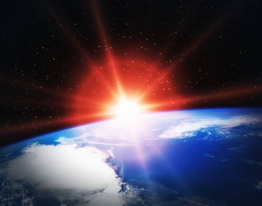 Uzaydan destansı gün doğumu. Bu görüntünün unsurları tarafından döşenmiş